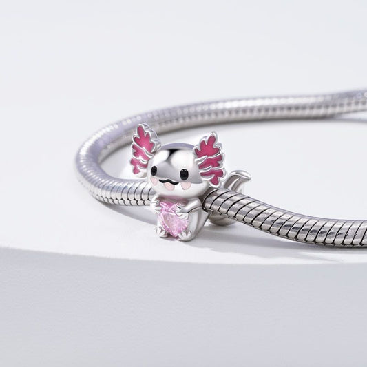 Axolotl Embraces Heart Gemstone Charm For Bracelet