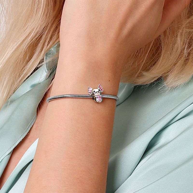 Axolotl Embraces Heart Gemstone Charm For Bracelet