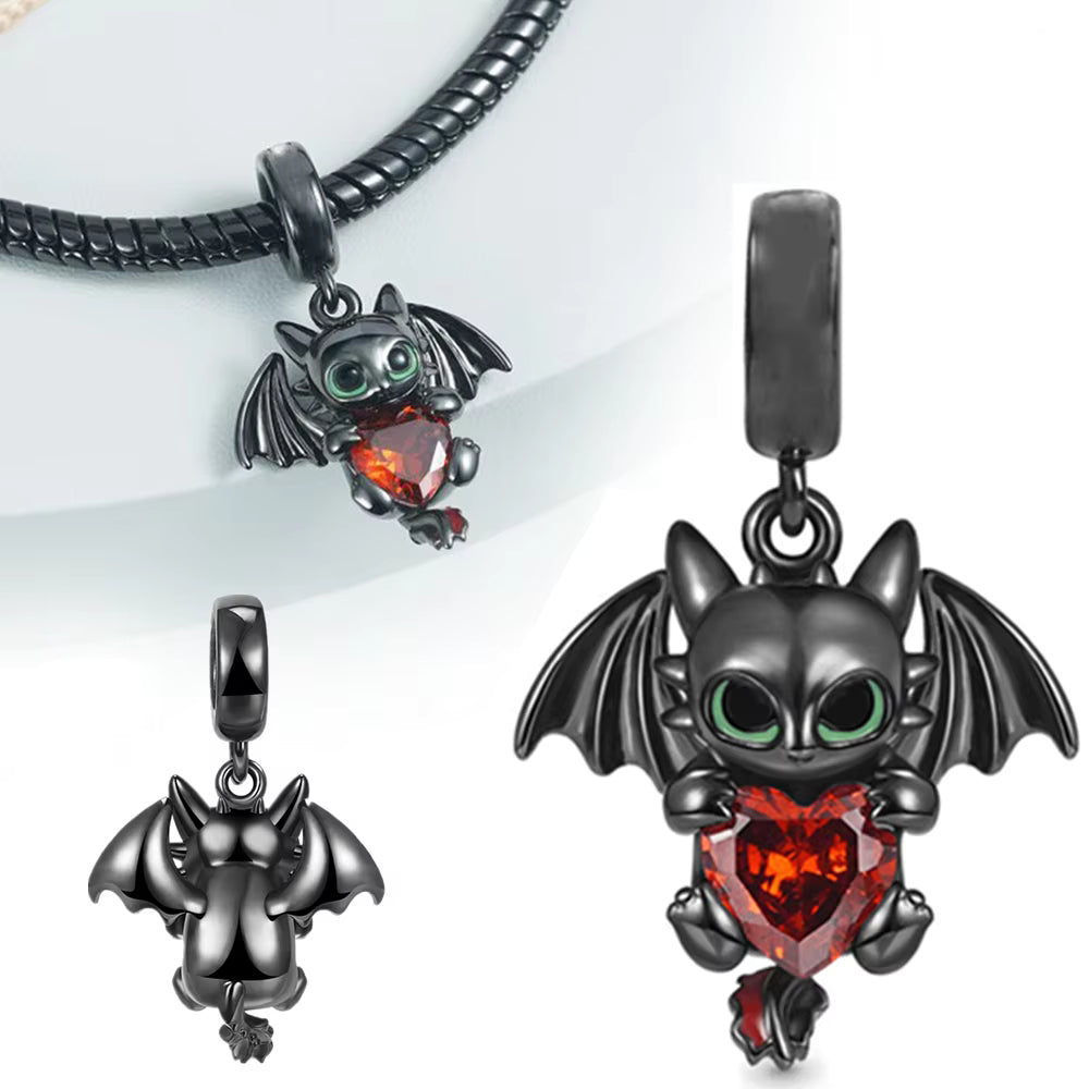 Black Dragon Heart Gemstone Charm For Bracelet