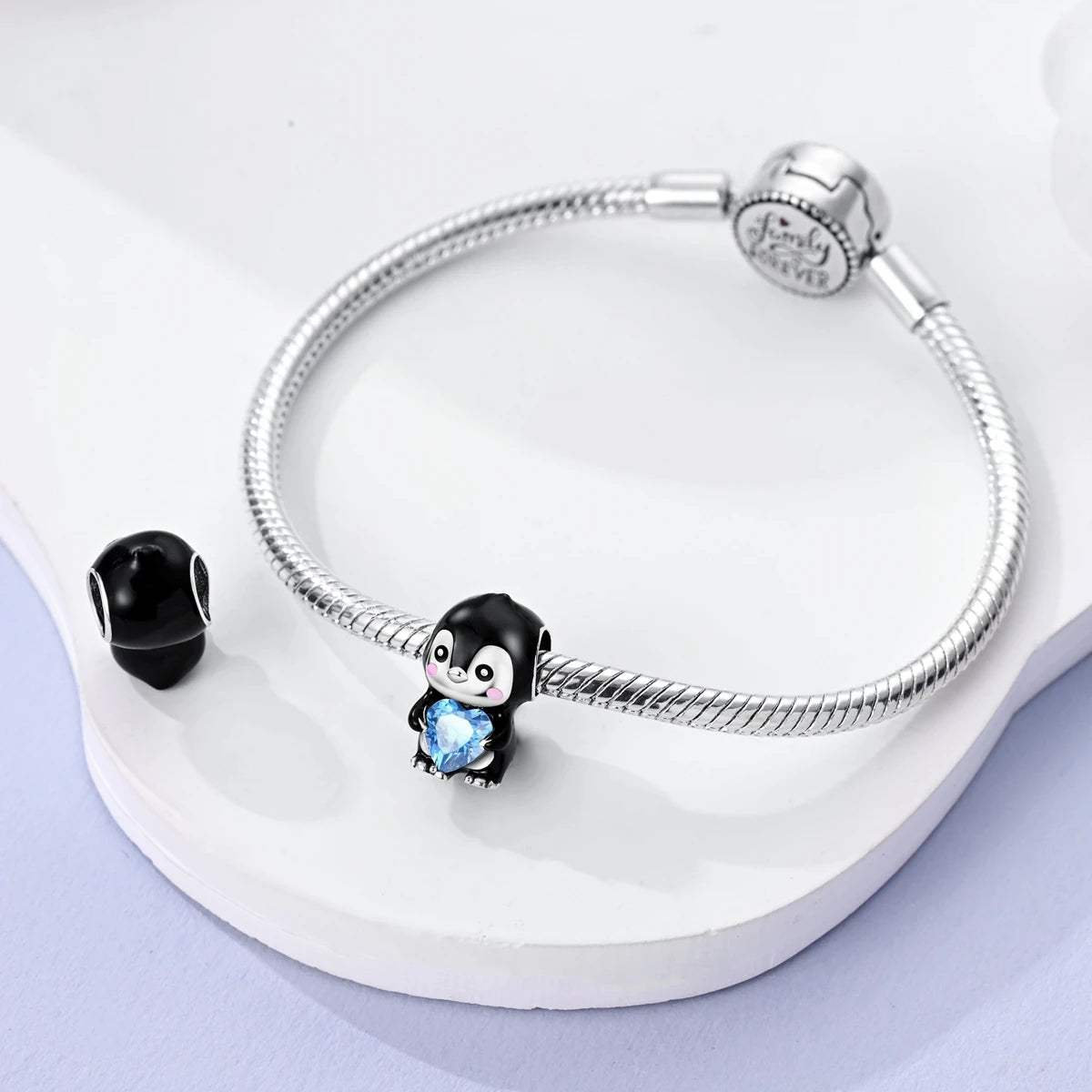 Penguin Heart GemStone Charm For Bracelet