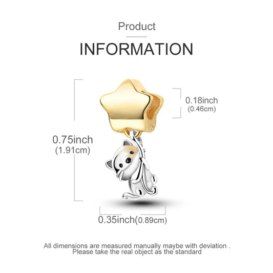 Cat Catched Golden Star Charm For Bracelet