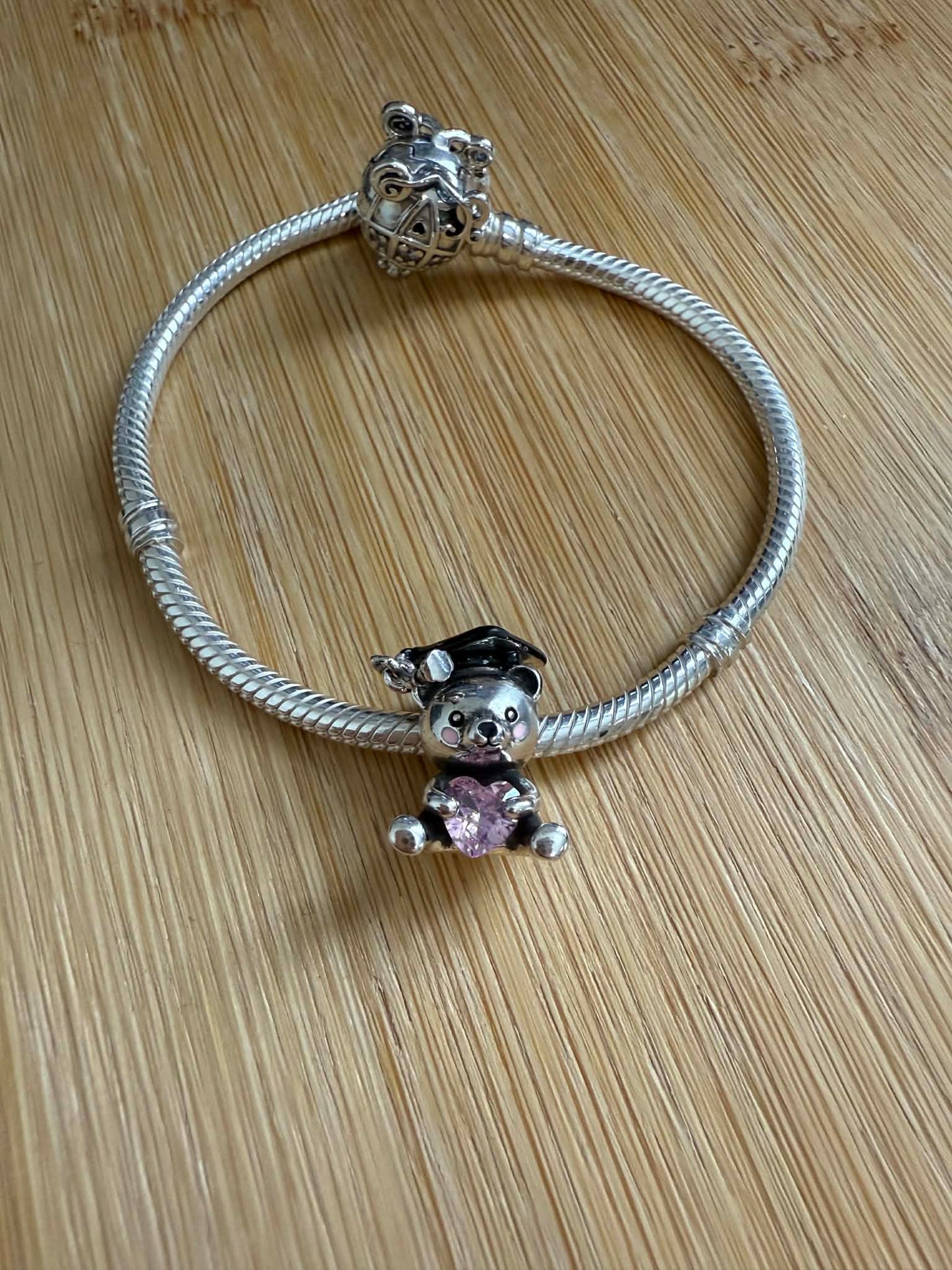 Graduation Teddy Bear Heart Charm For Bracelet