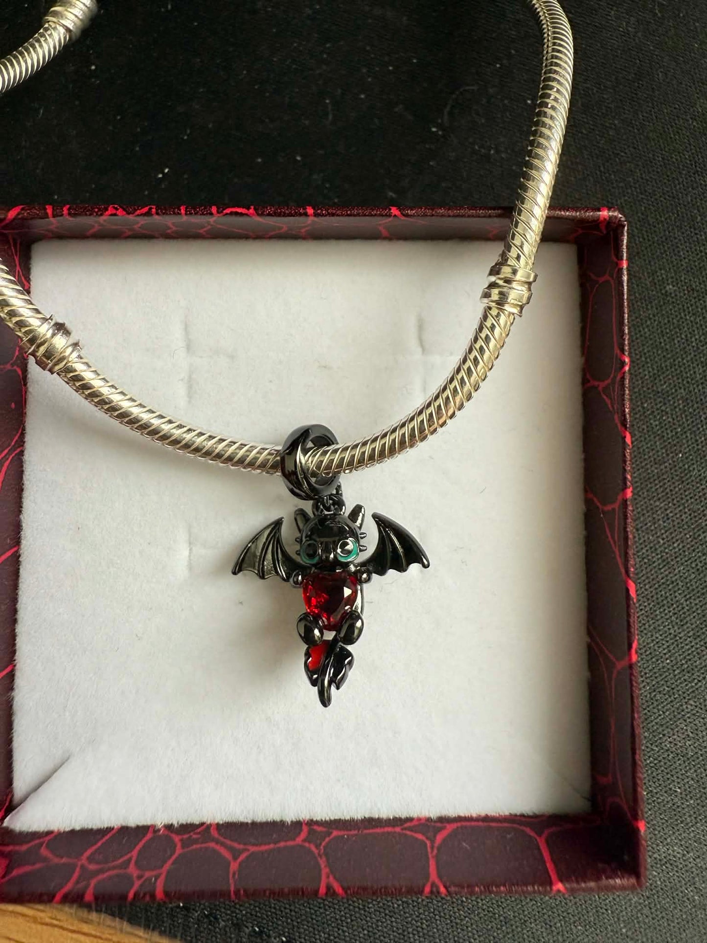Black Dragon Heart Gemstone Charm For Bracelet