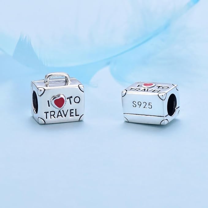 I Love To Travel Silver Suitcase Charm For Bracelet