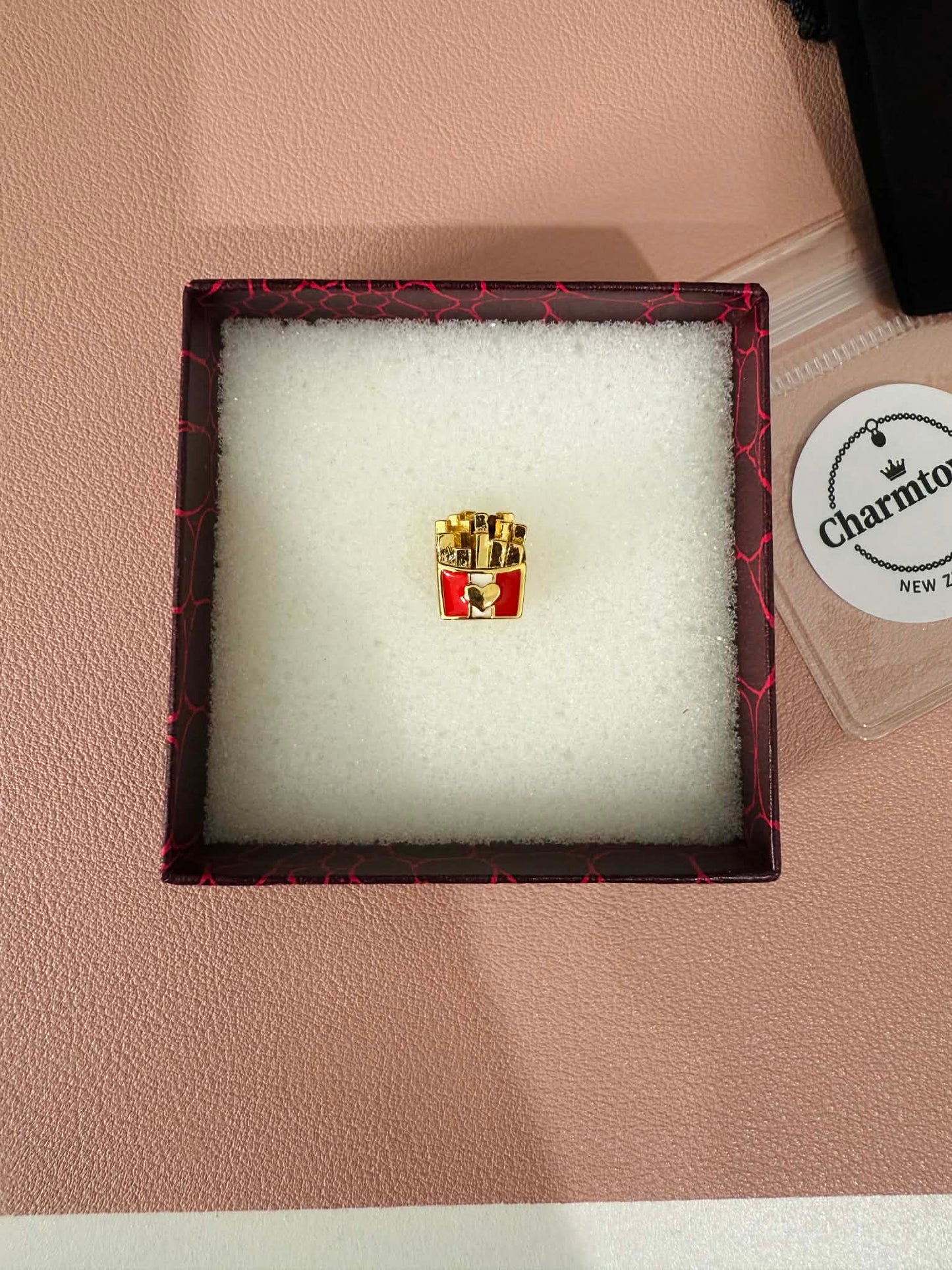 French Fries Charm with Red and White Enamel