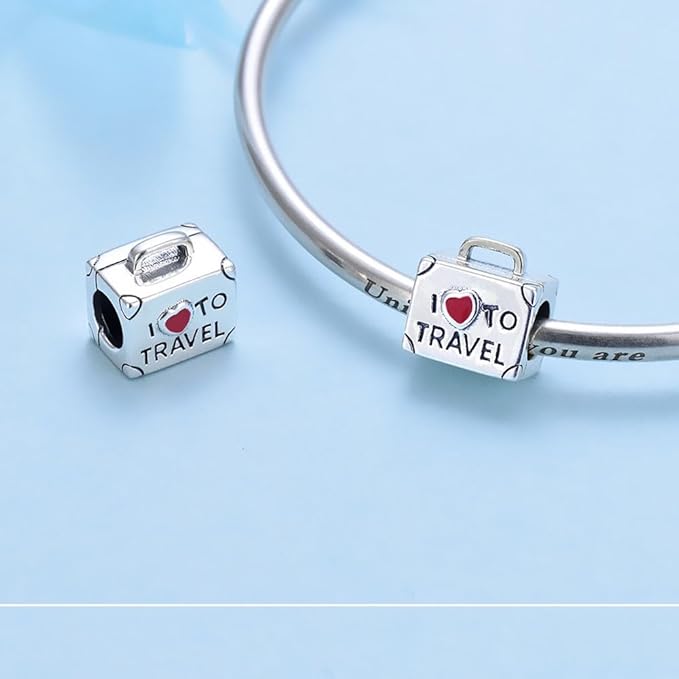 I Love To Travel Silver Suitcase Charm For Bracelet