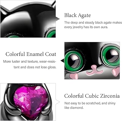 Black Cat Embraces Heart Gemstone Charm For Bracelet