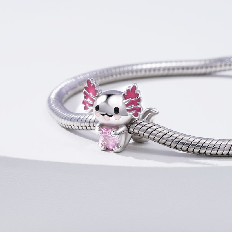 Axolotl Embraces Heart Gemstone Charm For Bracelet