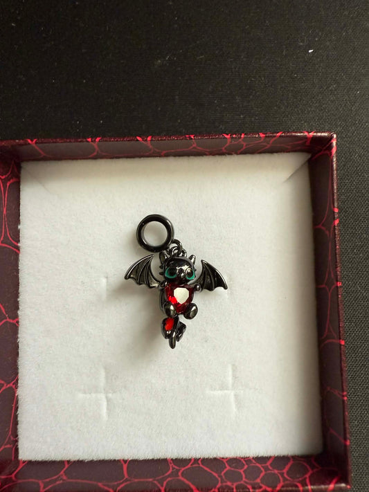 Black Dragon Heart Gemstone Charm For Bracelet