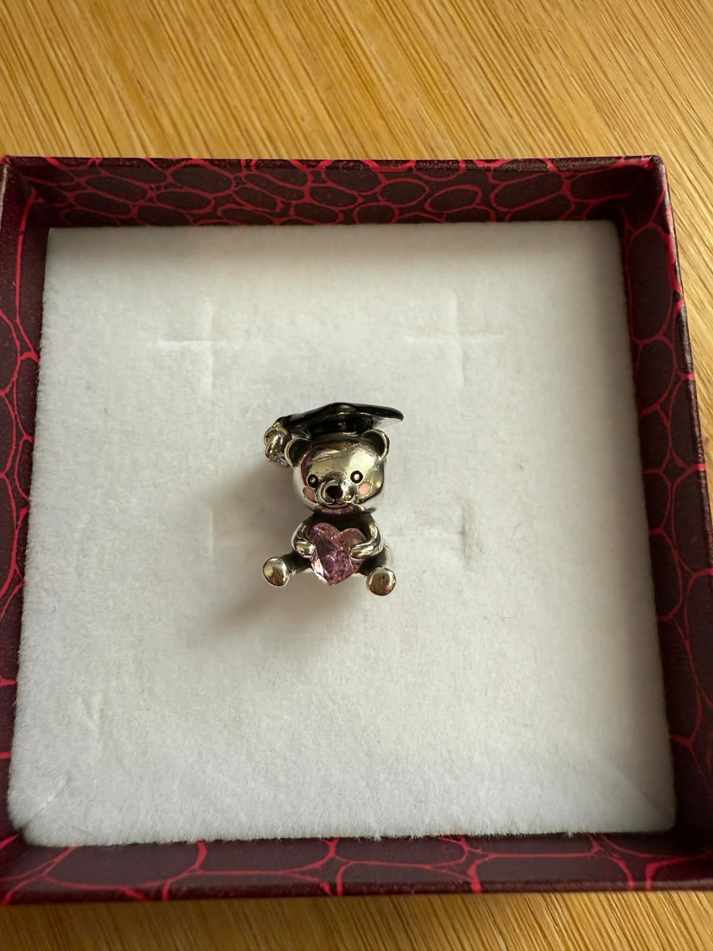 Graduation Teddy Bear Heart Charm For Bracelet