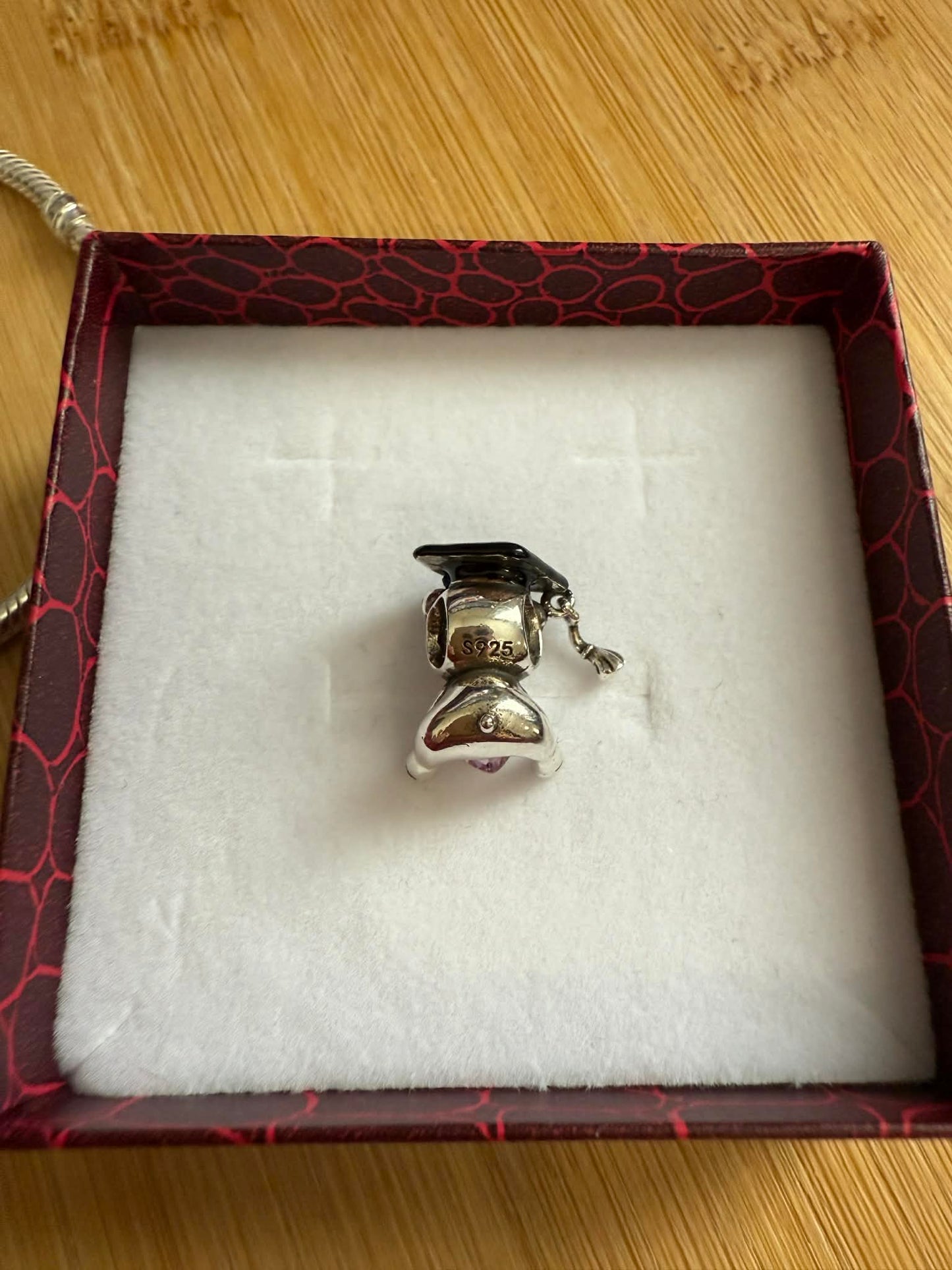 Graduation Teddy Bear Heart Charm For Bracelet
