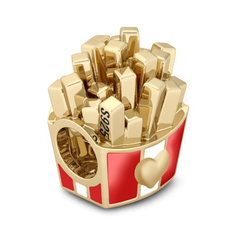 French Fries Charm with Red and White Enamel