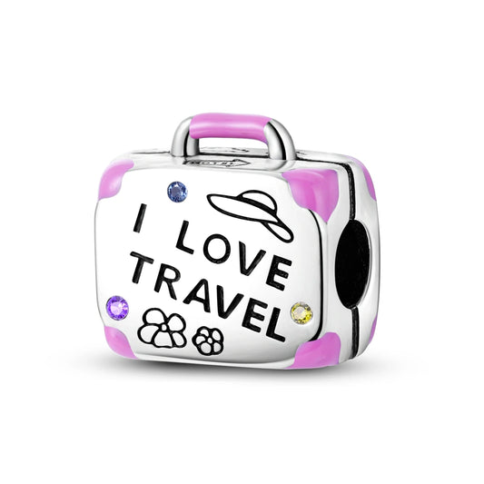 I Love Travel Pink Bag Charm For Bracelet