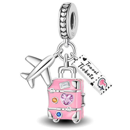 Travel Pink Suitcase Charm For Bracelet