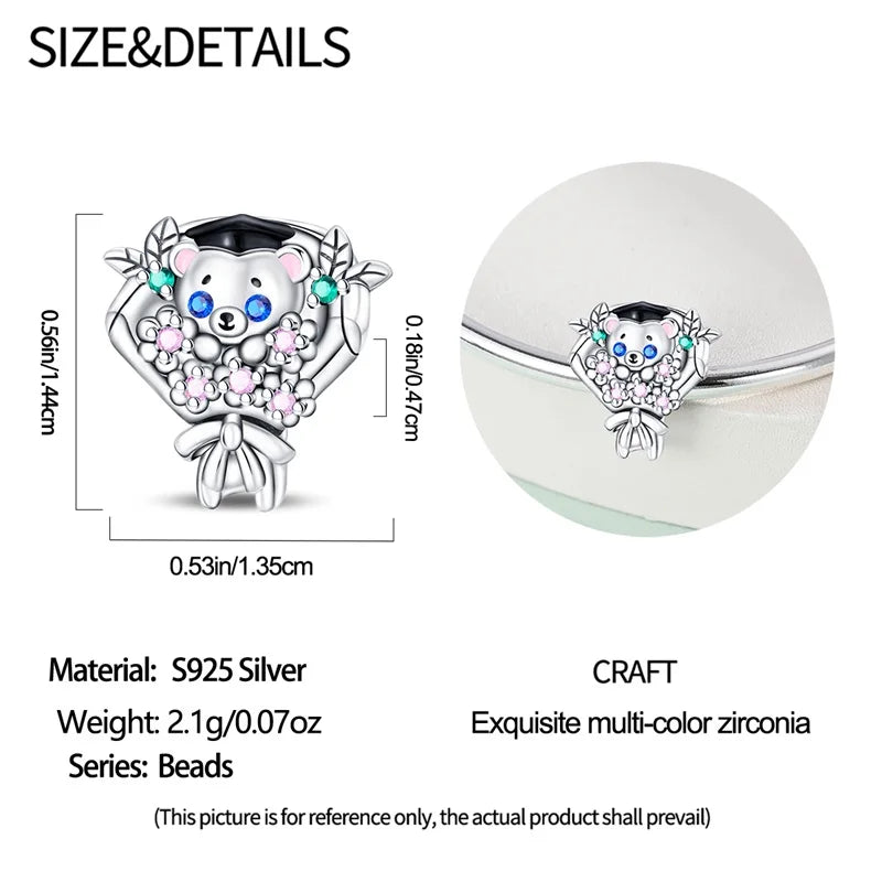 Graduation Bear Bouquet Charm For Bracelet