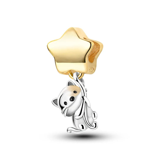 Cat Catched Golden Star Charm For Bracelet