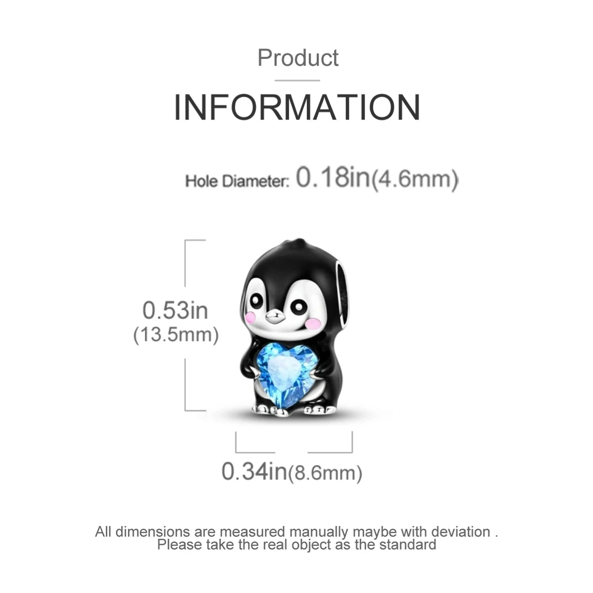 Penguin Heart GemStone Charm For Bracelet