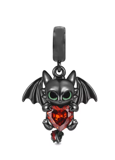 Black Dragon Heart Gemstone Charm For Bracelet