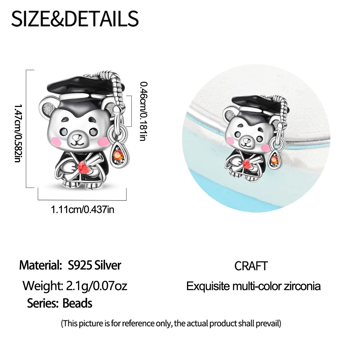 Graduation Bear with Hat Chram For Bracelet