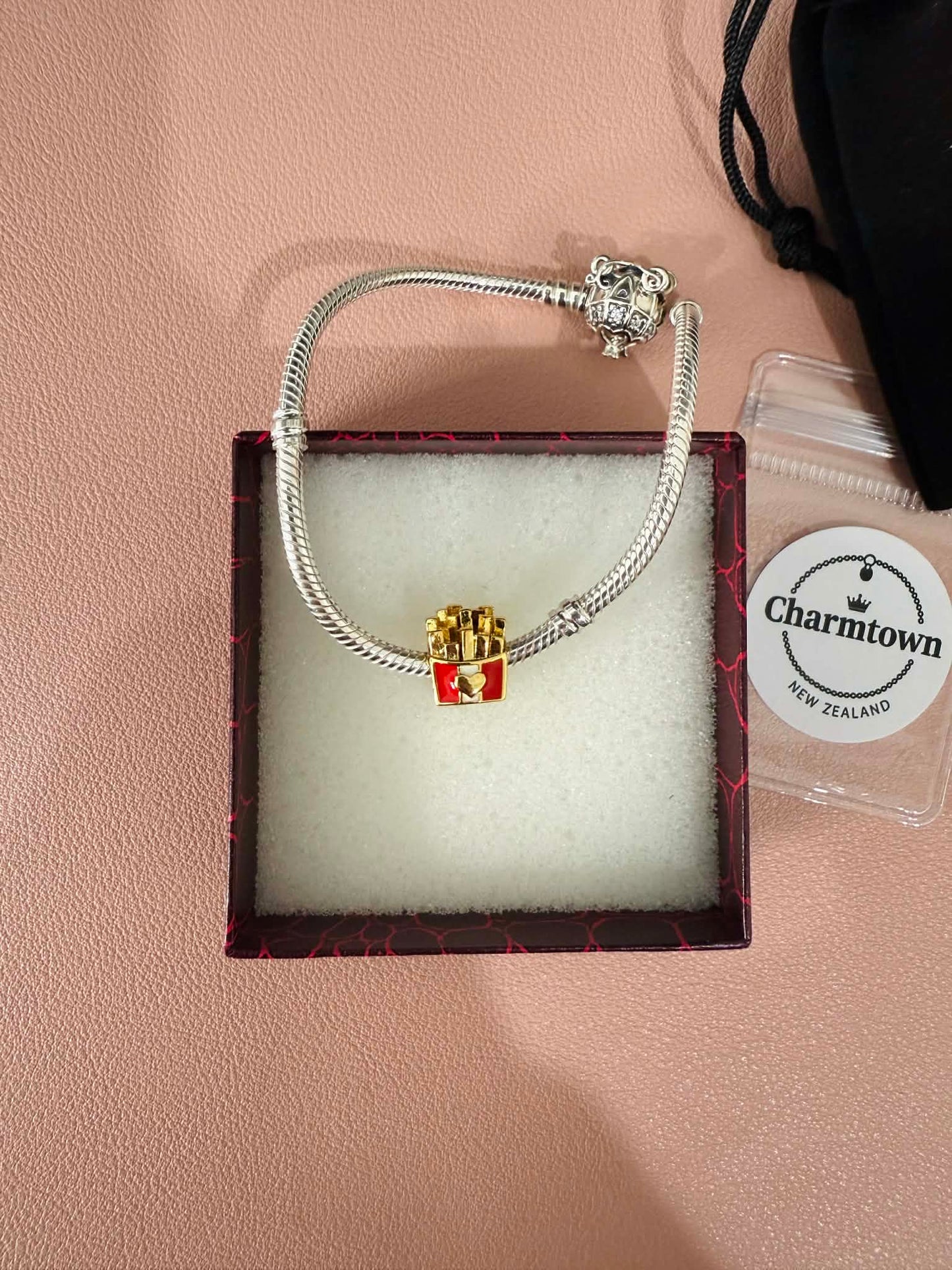 French Fries Charm with Red and White Enamel