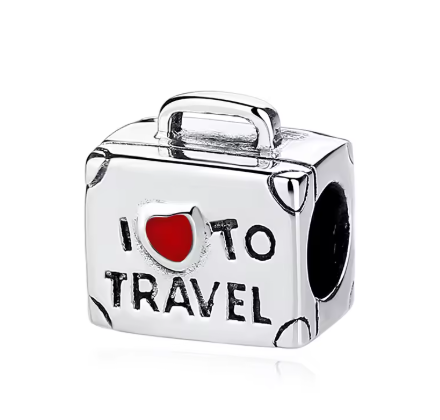 I Love To Travel Silver Suitcase Charm For Bracelet