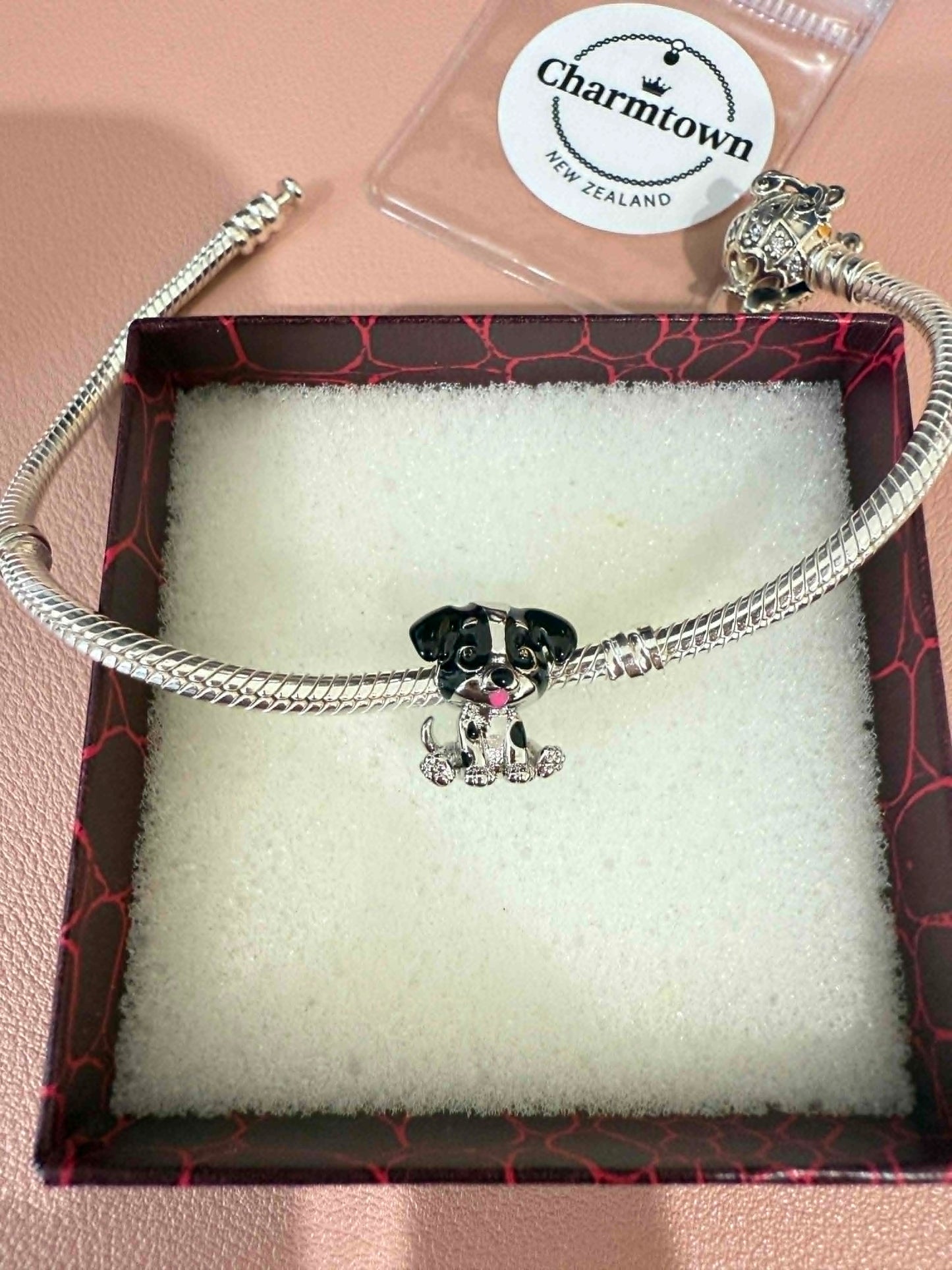 Dog White-Black Charm For Bracelet (s925)