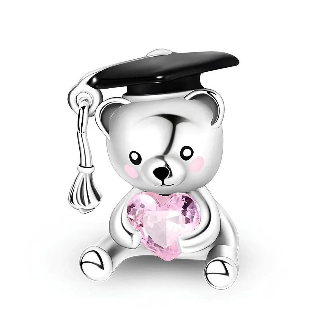 Graduation Teddy Bear Heart Charm For Bracelet