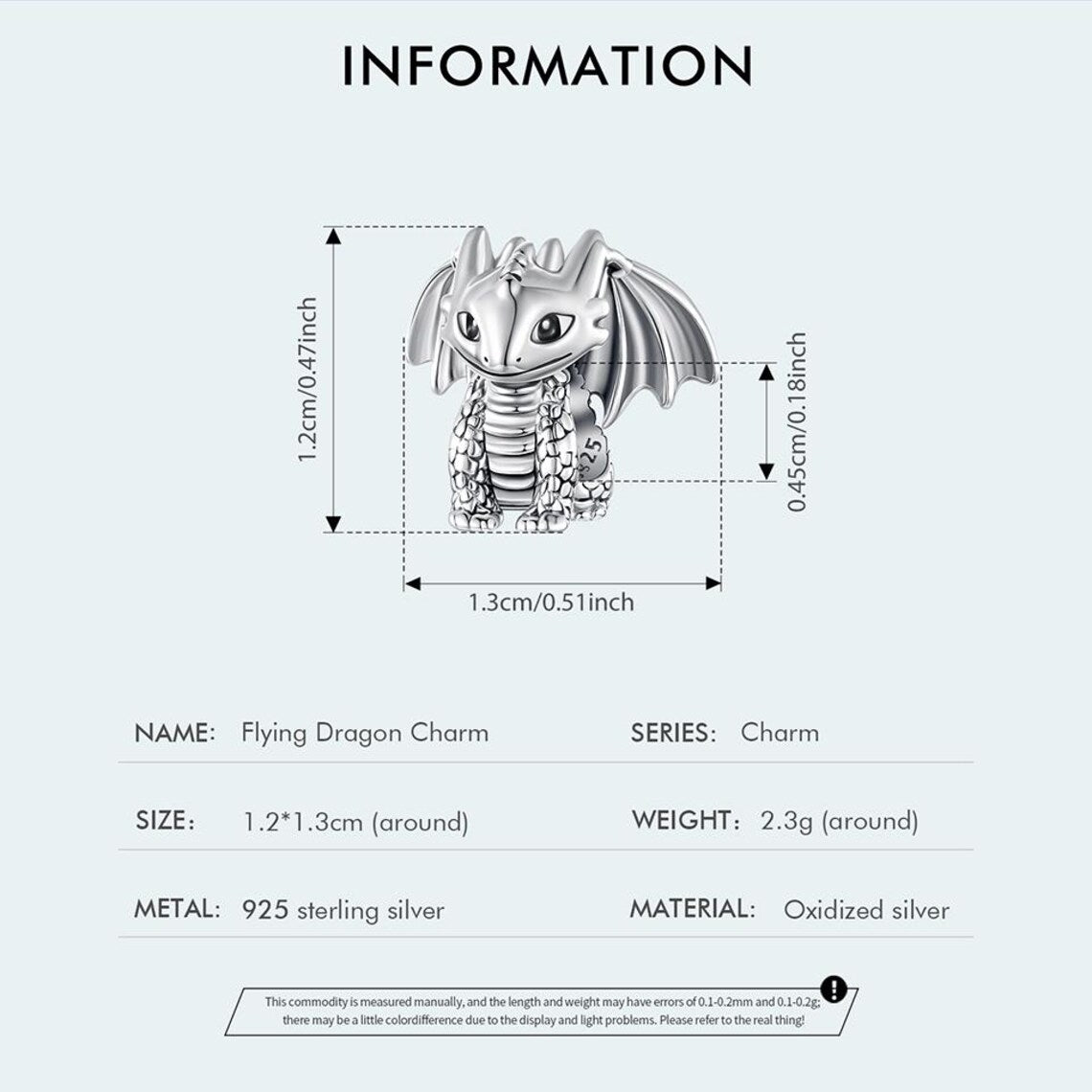 Dragon Charm For Bracelet, 925 Sterling Silver