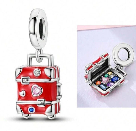 Red Travel Suitcase Charm For Bracelet