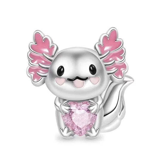 Axolotl Embraces Heart Gemstone Charm For Bracelet